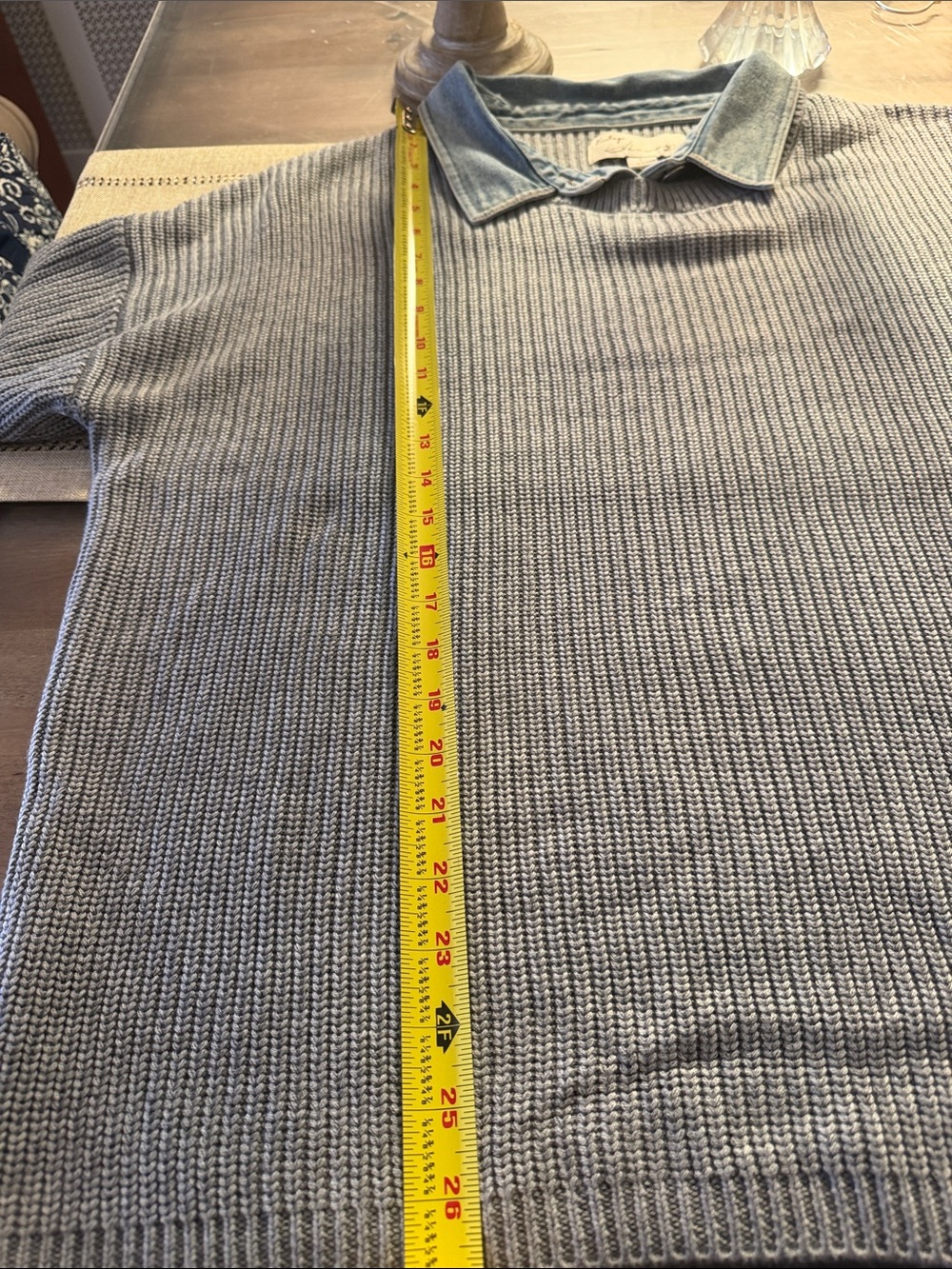 Vintage Havana Gray Ribbed Crewneck Sweater with Denim Collar & Cuffs Size L NWT - Picture 10 of 12